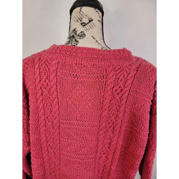 Vintage Express Sweater Womens SZ M Handknitted Fisherman Chunky Grandpa Pink - Picture 7 of 10